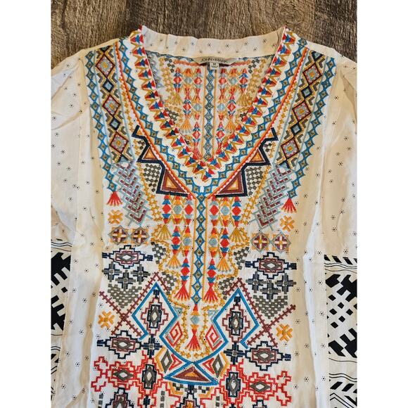 John mark embroidered tunic top womens medium boho festival preppy - Picture 2 of 8